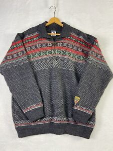 DALE OF NORWAY Red Gray Vintage Fair Isle Wool Knit Ski Sweater Size XL