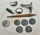 Lot Of Ancient Roman Silver Denarius Bronze Coins Fibula Arrowhead Ring Crossbow