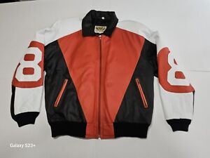 80's Vintage Phase2 8 Ball Leather Jacket XL Eight Ball Retro Red Black White