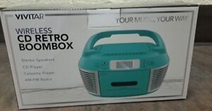 Vivitar Wireless CD Retro Boombox (Teal) Cassette Player Radio BRAND NEW IN BOX