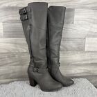 JUSTFAB Luz Womens Heeled Knee High Boots Gray Size 7 Faux Leather Buckle Zip Up