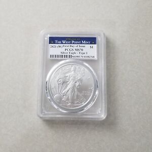 2021 W AMERICAN SILVER EAGLE FIRST DAY OF ISSUE TYPE 1 PCGS MS 70