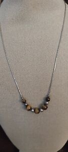 Vintage Tiger Eye Sterling Liquid Silver Necklace 20 Inches