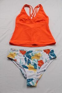 Beachsissi Women's Triangle Top Crisscross Back Tankini JW7 Orange Floral Medium