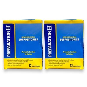 2x Preparation H Hemorrhoid Suppositories 2x12 Count, Exp 05/24 NEW & SEALED