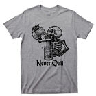 Never Quit T Shirt Beer Mug Drinking Skeleton Tattoo Alcoholic Rehab Liquor Tee