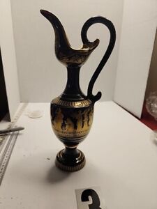 New ListingVintage Meonis Handmade Pottery Black & 24K Gold Cyprus Vase Urn Greece 8.5