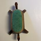 Vintage figural turtle sewing pin cushion wooden pinky peach cushion 10 1/2
