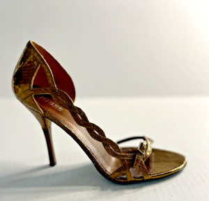 Guess Shoes Womens Size 9 Bronze Heels Open Almond Toe Cutouts Rhinestone Buckle
