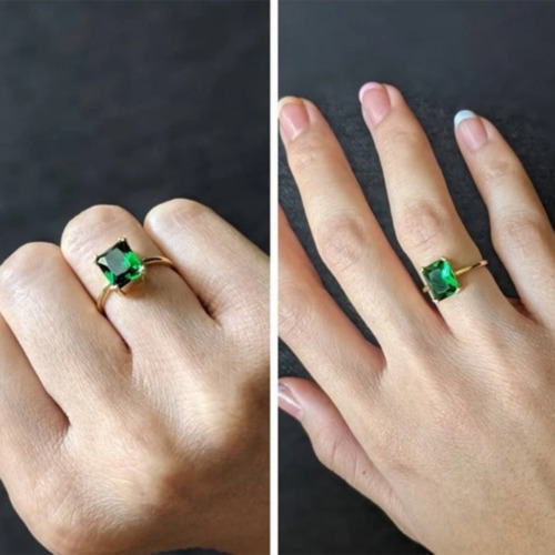 Green Emerald Diamond Rings 14k Yellow Gold 1.50 Carat Certified Lab Created 5 6