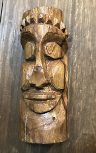 Hand Carved Wood Tiki Statue 8 Inches Unsigned Crack To Wood Unknown Wood Type