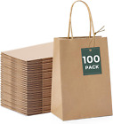 100 Pack Paper Gift Bags 5.25X3.75X8'' Small Paper Bags with Handles Bulk, Brown