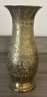 Vintage Solid Brass Vase India Made Etched Floral Design Gold Ornate 6 Inch Tall
