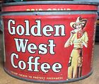 Vintage Key Wind Golden West Coffee Can Tin Closset & Devers Cowgirl Western 1lb