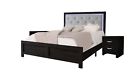 Modern Glam 3Pc King Size LED Lights Panel Bed Bedroom Set Furniture Black