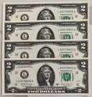 Lot of 4 Uncirculated Sequential Two Dollar Bills Consecutive Serial # Lucky $2