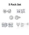 Sterling Silver Cubic Zirconia CZ Studs Earrings For Ladies 5Pk Set GREAT VALUE