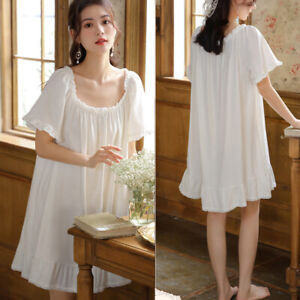 Womens' Cotton Nightgown Short Sleeve Sleepwear Vintage Victorian Nightshirt Lou