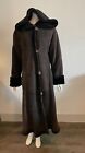Overland Women’s Long Shearling Brown Leather Coat W Hood size Small