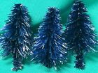 3 Vintage Miniature Blue Bottle Brush Trees Christmas Village 1.75” Rare! J30