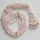 Rose Quartz Beads, Rice Pearls Grannycore Tassel Lariat Necklace Pale Pink Cute