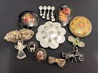 Antique To Vintage Lot Of Brooches & Pins. MOP, Silver, Copper, Hand Painted &mr