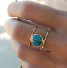 Blue Copper Turquoise Ring Gemstone 925 Sterling Silver Statement Jewelry VGB040