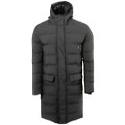 MENS HOODED PADDED QUILTED 3/4 LONG PUFFER WINTER COAT LONGLINE JACKET BLACK