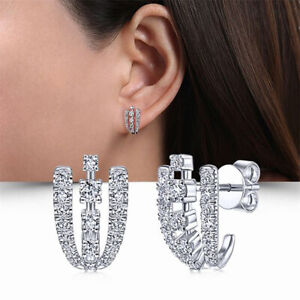 Fashion Women 925 Silver Stud Earring Engagement Gift Cubic Zircon Jewelry