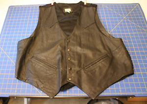 Western Frontier Mens Five Snap Button Leather Vest Size XL Black 90s VINTAGE