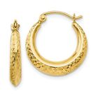 Real 14kt Yellow Gold Textured Hollow Hoop Earrings