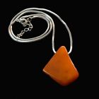 Antique Natural Butterscotch Amber Pendant Necklace Silver tone, w/Leather Rope