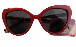 Luv Betsey Johnson Cat Eye Sunglasses Red Frame, Leopard Temples  LUV 23 228 Red