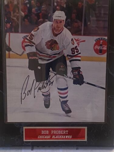 Bob Probert Chicago Blackhawks Autographed 8X10 Photo and plaque.  COA