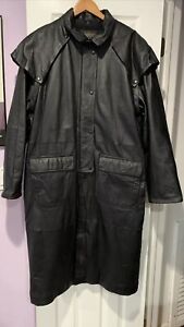 South Wind Mens Long Black Leather Trench Coat Double Snaps XL
