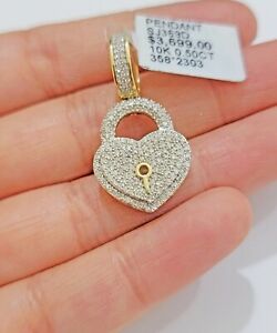 Diamond Heart Key charm pendant 10k gold 1/2 Natural Diamonds For Men Women,REAL