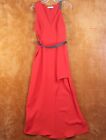 HALSTON HERITAGE Womens Dress Size 4 Red Maxi Cut Out Studded Belted Gown