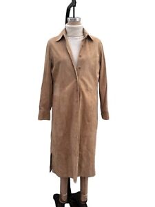 Faconnable Leather Lambskin Coat Sz Medium Women's Dress Coat  Button Down Midi
