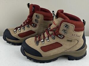 LL BEAN Women's Hiking Boots Tan Red Vibram Waterproof GoreTex Size 7.5 M *READ*