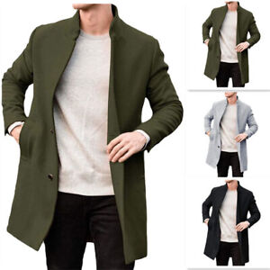 Men's Woolen Trench Coat Autumn Casual Overcoat Winter Warm Long Jacket Top Coat