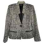 Lafayette 148 Blazer Jacket Leather Trim  Black White Dot Print Wool Blend Sz 12
