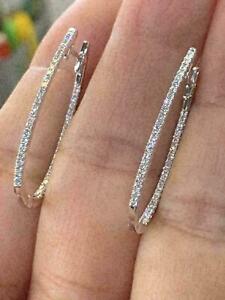 1Ct Lab Created Round Diamond Huggie Hoop Earrings Solid 14K White Gold Finish