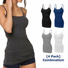 [4 pack] Women Long Camisole Tank Tops Cotton Basic Cami Tops W/ Straps S ~ 3XL