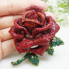 Luxurious Red Zircon Crystal Rose Flower Pendant Woman Brooch Pin Corsage Gifts