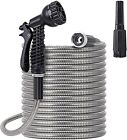 New ListingStainless Steel Garden Hose 75 ft Metal Water Hose with 2 Nozzles Lightweight US
