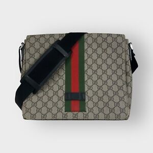 Authentic Gucci Messenger Flap Bag Supreme GG Monogram Beige Web