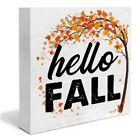 Fall Wooden Box Sign Home Decor Hello Fall Square Wood Sign Desk Decoration A...