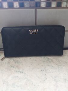 GUESS Miriam Zip Around Wallet (Tons of Interior Pockets) Black Quilted Design