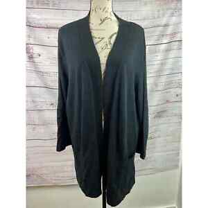 Additions Chicos 3 Open Front Cardigan Women XL Long Slv Pocket Stretch Black