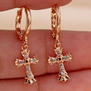 18K Gold Filled - Vogue Flower Cross Clear Zircon Women Party Lady Earrings 4814